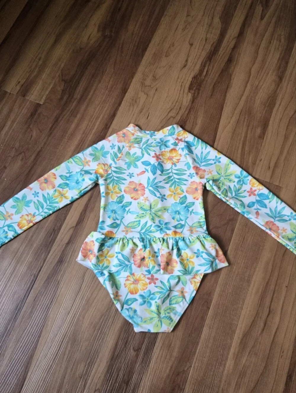 Little Me Girls 4T Hawaiian Floral One Piece Long Sleeve Rashguard EUC